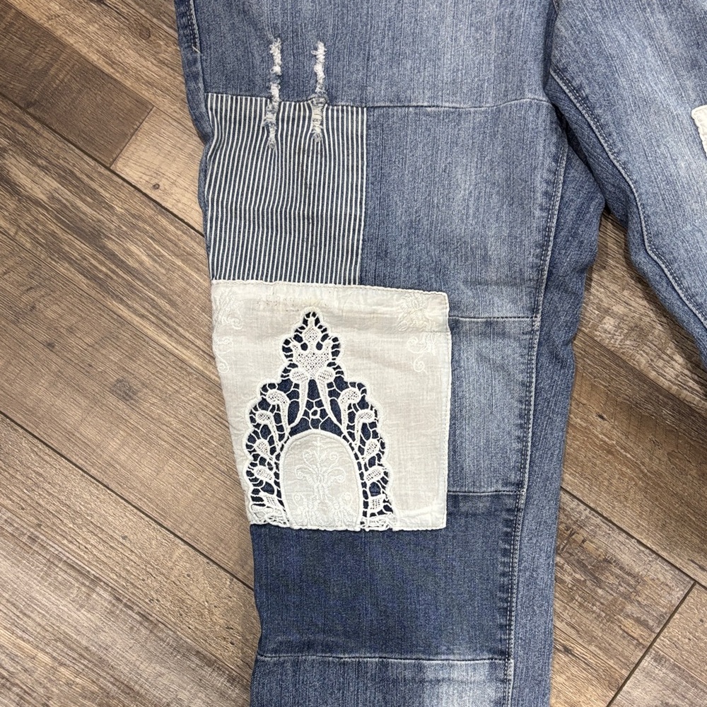 Democracy Blue Patchwork Ankle Jeans - image 2